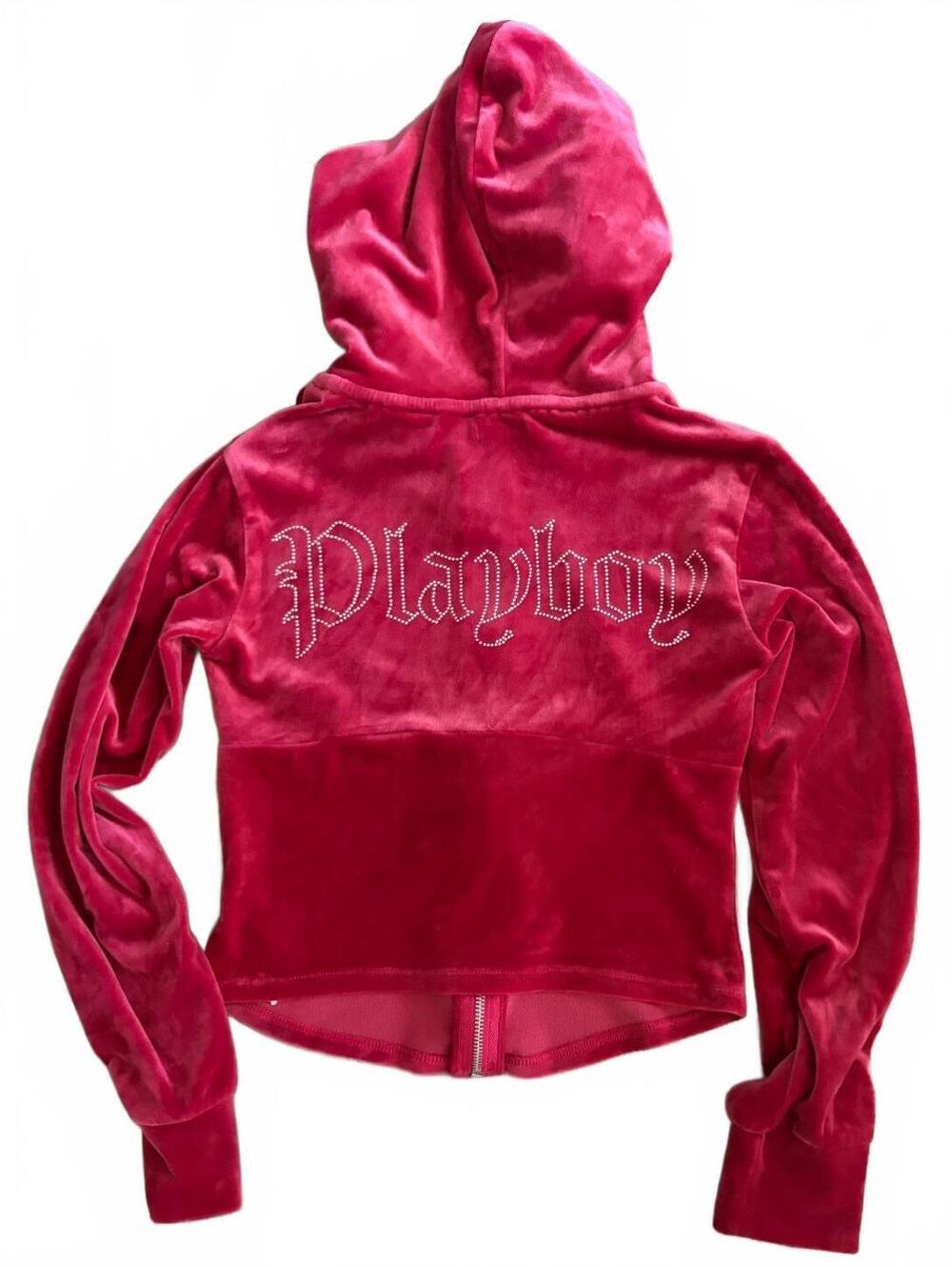 Playboy Red Velour Zip-Up Hoodie M Medium